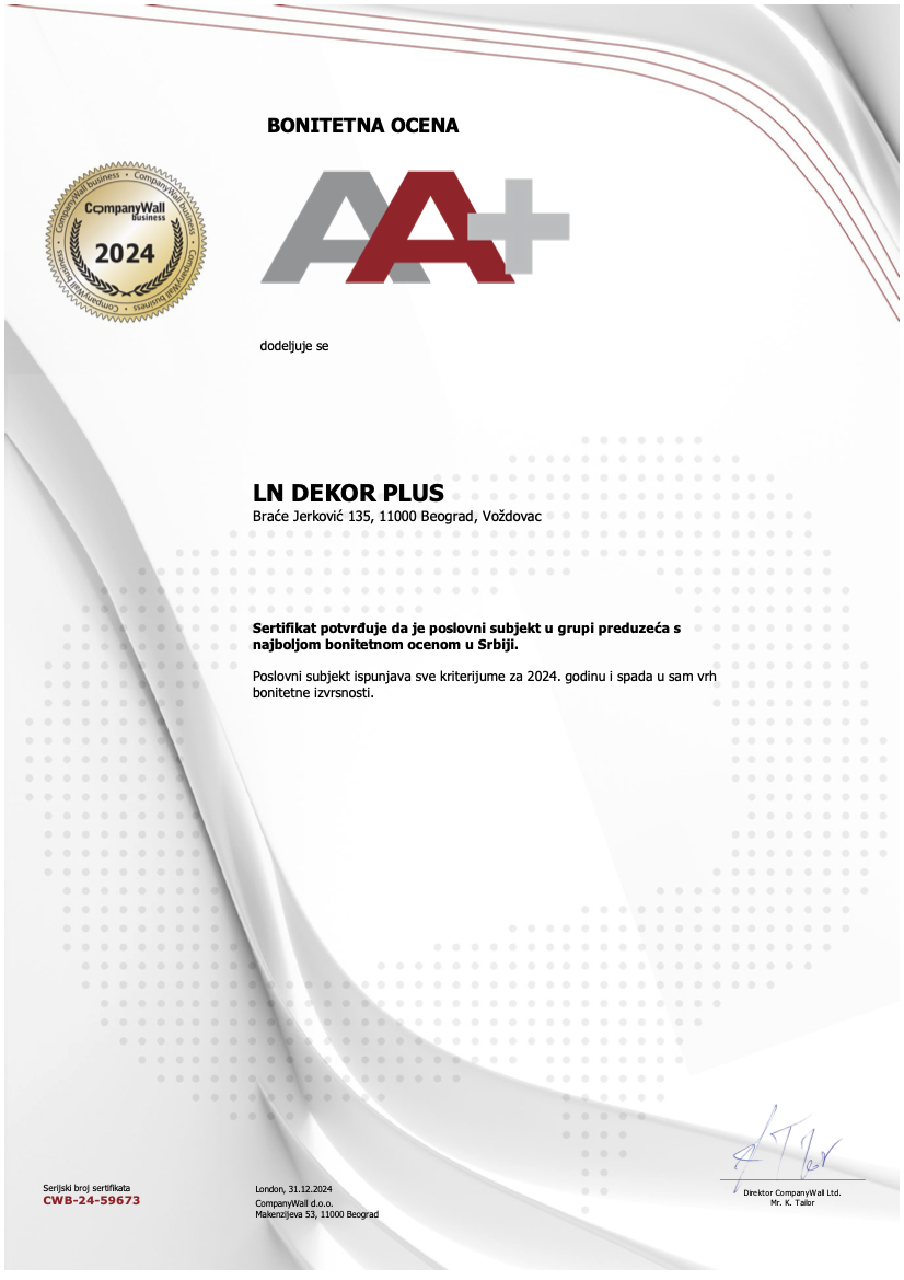 Company wall bonitetna ocena AA+
